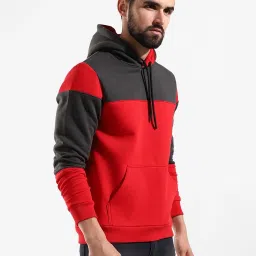 Campus Sutra Red & Black Cotton Regular Fit Colour Block Hooded Sweatshirt image 1