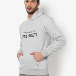 Campus Sutra Grey Cotton Regular Fit Printed Hooded Sweatshirt image 1