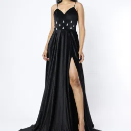 Emblaze Black Embellished Velvet Gown image 1