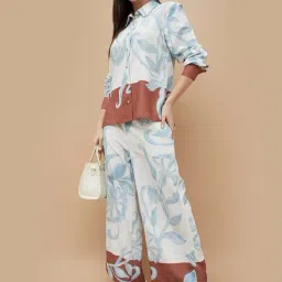 Code By Lifestyle Off White Regular Fit Printed Trousers image 4