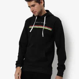 Campus Sutra Black Cotton Regular Fit Printed Hooded Sweatshirt image 1