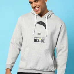 Campus Sutra Grey Cotton Regular Fit Printed Hooded Sweatshirt image 1