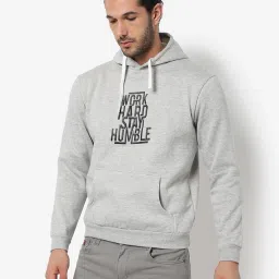 Campus Sutra Grey Cotton Regular Fit Printed Hooded Sweatshirt image 1