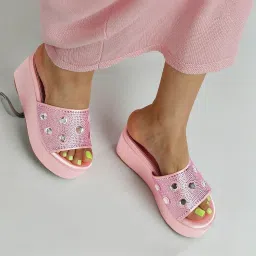 London Rag Women's Pink Ethnic Wedges image 1