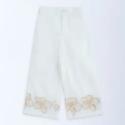HOP Kids by Westside White Floral Embroidered High-Rise Cotton Trousers-picture-34