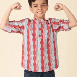 Fabindia Kids Red & Blue Cotton Printed Full Sleeves Kurta image 1