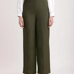 FableStreet Green Cotton Parallel Trousers image 1