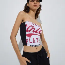Studiofit by Westside White Text Design Cotton-Blend Tube Top-image-56