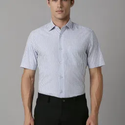 Louis Philippe Blue Cotton Regular Fit Striped Shirt image 1