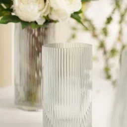 Pure Home and Living Blue Glass Ribbed Straight Vase image 1