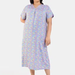 Zivame Blue Floral Print Night Dress image 1
