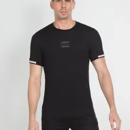 Arrow New York Black Cotton Regular Fit Printed T-Shirt image 1