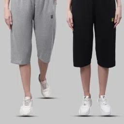 Vimal Jonney Grey Melange & Black Mid Rise Capris - Pack of 2 image 1