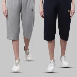 Vimal Jonney Grey Melange & Navy Mid Rise Capris - Pack of 2 image 1