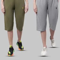 Vimal Jonney Olive & Grey Melange Mid Rise Capris - Pack of 2 image 1