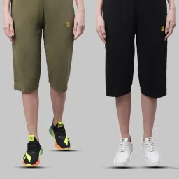 Vimal Jonney Olive & Black Mid Rise Capris - Pack of 2 image 1