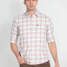 Arrow Sport Beige Cotton Slim Fit Checks Shirt image 1
