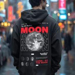 Bewakoof Jet Black Loose Fit Graphic Print Oversized Hooded Sweatshirt image 1