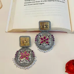 Abdesigns High-Quality Goddess Laxmi Dual Tone Earrings image 1