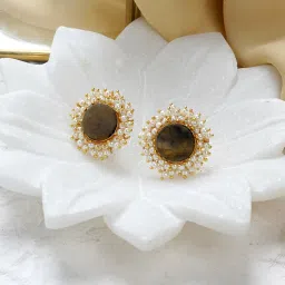 Teejh Roop Matte Black Druzy Stone Stud Earrings image 1