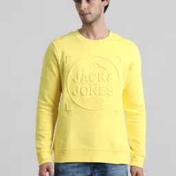 Jack & Jones Yellow Slim Fit Self Pattern Sweatshirt image 1