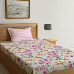 Klotthe Multicolor Cotton Blend 300 TC Single Bedsheet With 1 Pillow Cover image 1