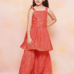 AJ Dezines Kids Red Cotton Printed Kurta Set image 1
