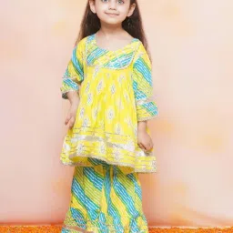 AJ Dezines Kids Blue & Yellow Cotton Printed Kurta Set image 1