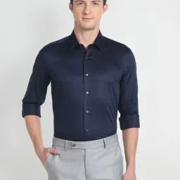 Arrow New York Blue Cotton Slim Fit Striped Shirt image 1