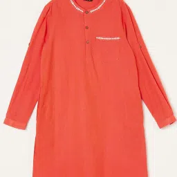 Melange by Lifestyle Kids Coral Pink Cotton Regular Fit Full Sleeves Kurta image 1