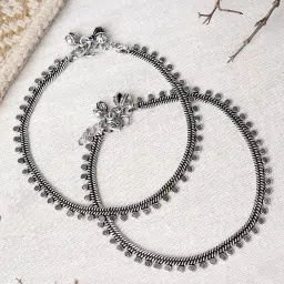 Teejh Spoorthi Silver Oxidized Ghungroo Pair of Anklet image 1