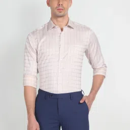 Arrow Beige Cotton Regular Fit Checks Shirt image 1