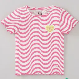 Ed-a-Mamma Kids Pink & White Cotton Printed T-Shirt image 1