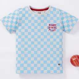 Ed-a-Mamma Kids Blue & Grey Cotton Chequered T-Shirt image 1