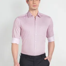 Arrow Pink Cotton Slim Fit Printed Shirt image 1