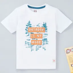 Ed-a-Mamma Boys White Cotton Printed T-Shirt image 1