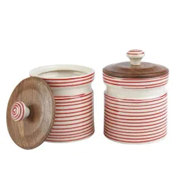 VarEesha Red Ceramic Cylindrical Jars - Set of 2 image 2