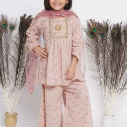 Little Bansi Kids Brown Embroidered Kurta , Sharara with Dupatta image 1