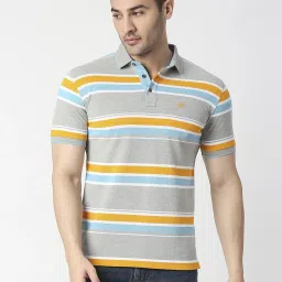 Dragon Hill Grey Melange Slim Fit Striped Polo T-Shirt image 1