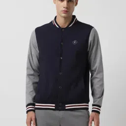 Van Heusen Flex Navy Regular Fit Colour Block Bomber Jacket image 1