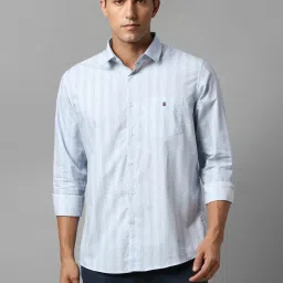 Louis Philippe Sport Light Blue Cotton Slim Fit Striped Shirt image 1