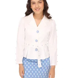 Cutecumber Kids White & Blue Solid Full Sleeves Shirt with Skirt image 1