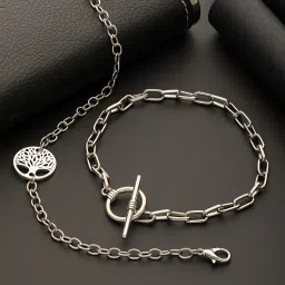 Aatmana Men Silver-Toned Rhodium-Plated Link Bracelet - Set of 2 image 1