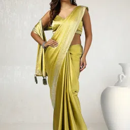 Soch Green Satin Embellished Saree with Unstitched Blouse image 1