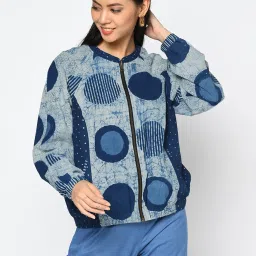 Fabindia Blue & White Cotton Printed Jacket image 1