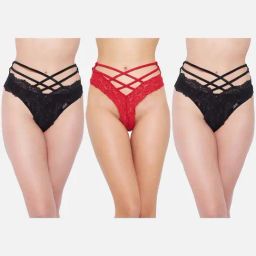 Secrets By ZeroKaata Black & Red Lace Work Hipster Panty - Pack Of 3-picture-42