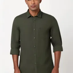 Peter England Casuals Olive Slim Fit Texture Shirt image 1
