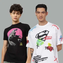 Free Authority Black & White Regular Fit Dc Comics Printed Crew T-Shirt - Pack of 2 image 1