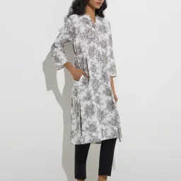 Utsa by Westside Grey Botanical Pattern Straight Cotton Kurta-picture-35
