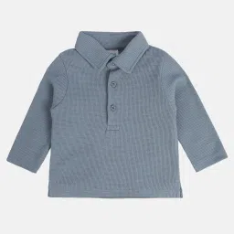 MINIKLUB Boys Grey Self Design Full Sleeves Polo T-Shirt image 1